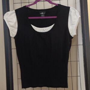 Vintage Milkmaid 2fer Cap Puff Sleeve Knit Black Sweater Sz XL